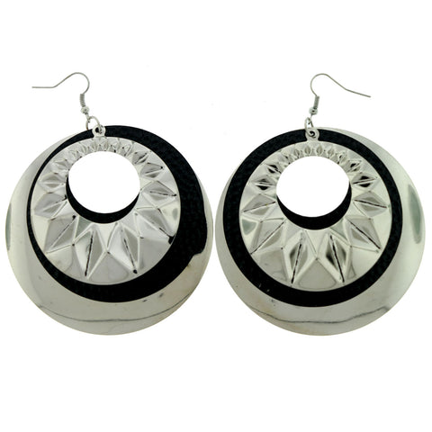 Silver-Tone & Black Colored Metal Dangle-Earrings