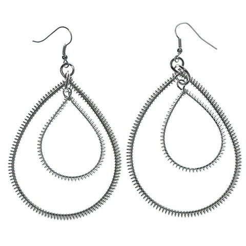 Wire Wrap Spring Dangle-Earrings Silver-Tone