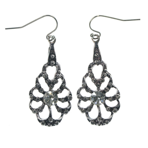 Flower Dangle-Earrings Silver-Tone