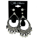 Black & Silver-Tone Colored Metal Dangle-Earrings With Crystal Accents LQE170
