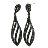 Metal Dangle-Earrings With Crystal Accents Black & Silver-Tone
