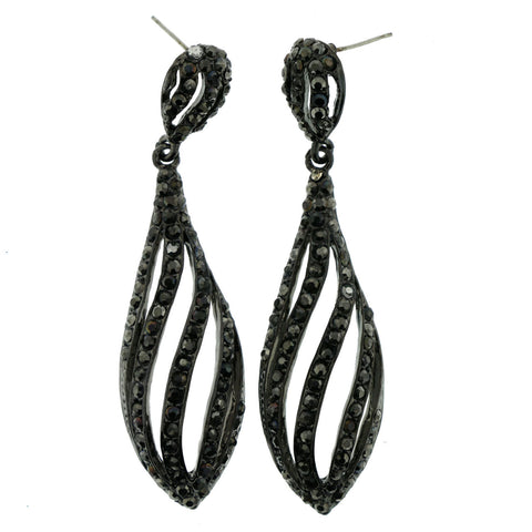 Metal Dangle-Earrings With Crystal Accents Black & Silver-Tone