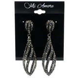 Metal Dangle-Earrings With Crystal Accents Black & Silver-Tone