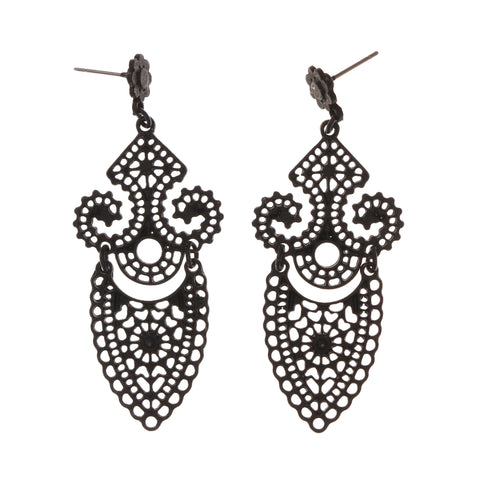 Flower Matte Drop-Dangle-Earrings Black Color #LQE1742