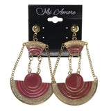 Gold-Tone & Pink Colored Metal Drop-Dangle-Earrings #LQE1748