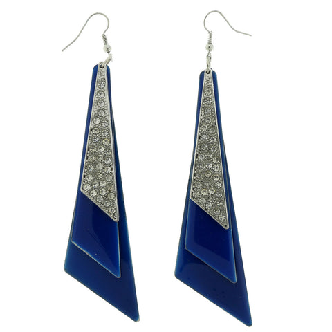 Metal Dangle-Earrings With Crystal Accents Silver-Tone & Blue
