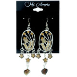 Metal Dangle-Earrings With Bead Accents Silver-Tone & Brown