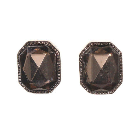 Black & Silver-Tone Colored Metal Stud-Earrings With Crystal Accents #LQE1781