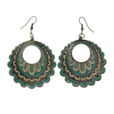 Green & White Colored Metal Dangle-Earrings #LQE1813