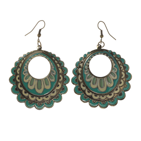 Green & White Colored Metal Dangle-Earrings #LQE1813