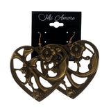 Heart Flower Antique Dangle-Earrings Gold-Tone Color #LQE1835