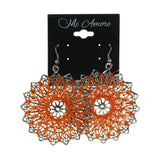 Orange & Silver-Tone Colored Metal Dangle-Earrings #LQE1854