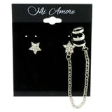 Metal Stud-Earrings With Crystal Accents Silver-Tone