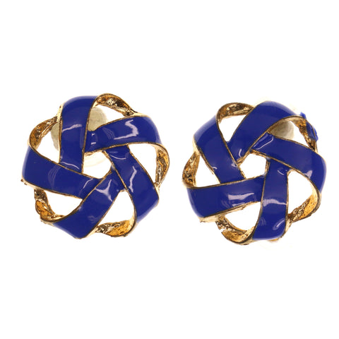Blue & Gold-Tone Colored Metal Stud-Earrings #LQE1894