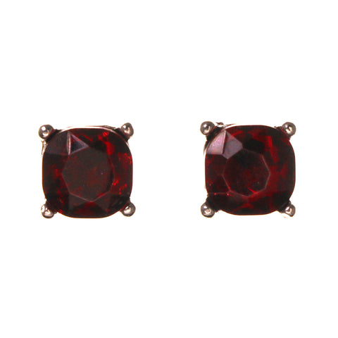Red & Silver-Tone Colored Metal Stud-Earrings With Crystal Accents #LQE1897