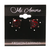 Red & Silver-Tone Colored Metal Stud-Earrings With Crystal Accents #LQE1897