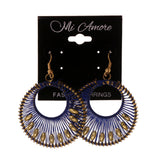Blue & Gold-Tone Colored Fabric Dangle-Earrings With Bead Accents #LQE1901