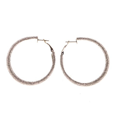Glitter Sparkle Hoop-Earrings Silver-Tone Color #LQE1902