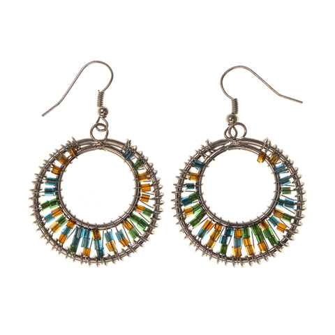 Silver-Tone & Multi Colored Metal Dangle-Earrings With Bead Accents #LQE1926