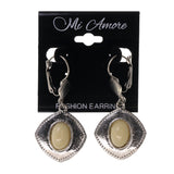 Silver-Tone & White Colored Metal Dangle-Earrings With Bead Accents #LQE1961