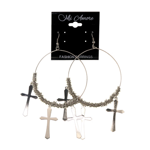 Cross Dangle-Earrings Silver-Tone Color #LQE1982