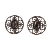 Silver-Tone & Black Colored Metal Stud-Earrings With Crystal Accents #LQE2000