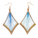 Blue & Silver-Tone Colored Fabric Dangle-Earrings #LQE2011