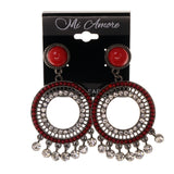 Red & Silver-Tone Metal -Dangle-Earrings Crystal Accents #LQE2044