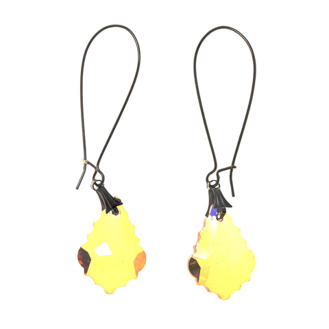 Silver-Tone & Peach Colored Metal Dangle-Earrings With Crystal Accents #LQE2076