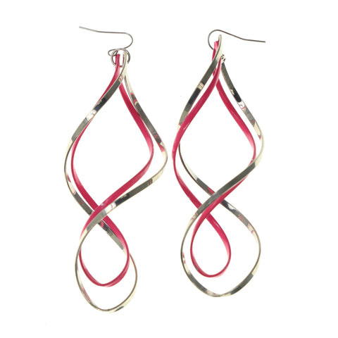 Silver-Tone & Pink Colored Metal Dangle-Earrings #LQE2081