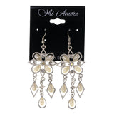 White & Silver-Tone Colored Metal Dangle-Earrings With Crystal Accents #LQE2088