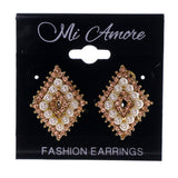 Peach & White Colored Metal Stud-Earrings With Crystal Accents #LQE2097