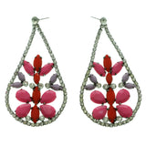 Silver-Tone & Multi Colored Metal Dangle-Earrings With Crystal Accents
