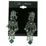 Metal Dangle-Earrings With Crystal Accents Silver-Tone & Blue