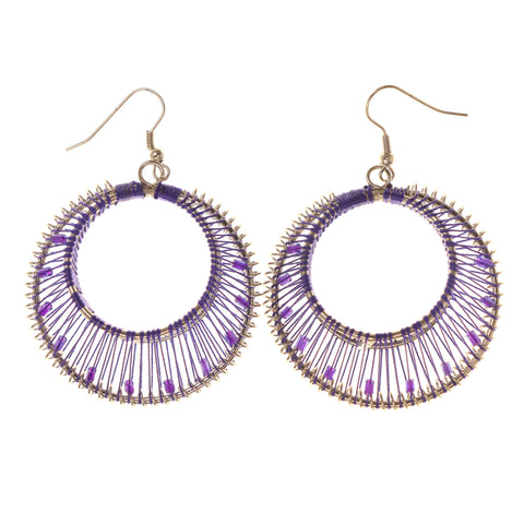 Purple & Silver-Tone Colored Metal Dangle-Earrings #LQE2155