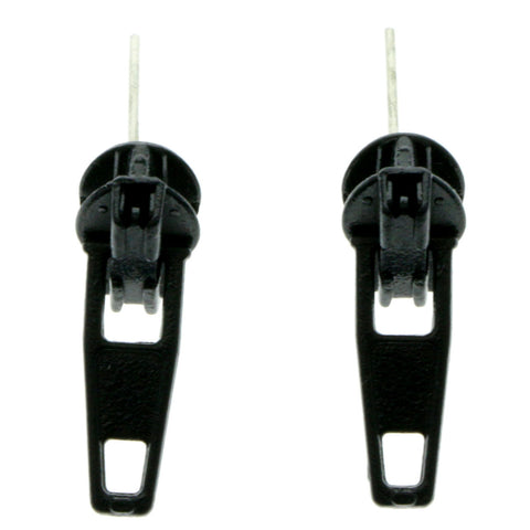 Metal Zipper Stud-Earrings Silver-Tone & Blue