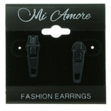 Metal Zipper Stud-Earrings Silver-Tone & Blue