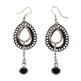 Black & Silver-Tone Colored Metal Dangle-Earrings With Crystal Accents #LQE2172