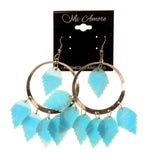 Blue & Silver-Tone Colored Metal Dangle-Earrings With Bead Accents #LQE2189