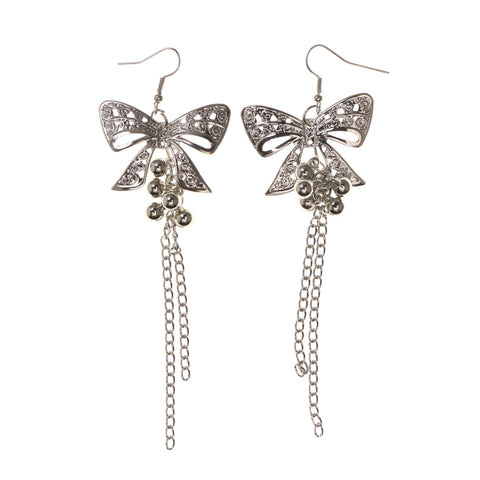 Bow Dangle-Earrings Silver-Tone Color #LQE2192