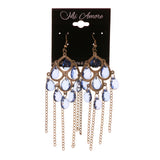 Blue & Silver-Tone Colored Metal Dangle-Earrings With Bead Accents #LQE2193