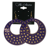 Purple & Gold-Tone Colored Metal Dangle-Earrings #LQE2236
