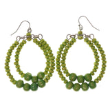 Green & Silver-Tone Colored Metal Dangle-Earrings With Bead Accents #LQE2242
