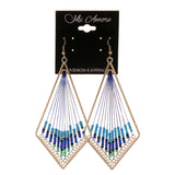 Blue & Silver-Tone Colored Fabric Dangle-Earrings #LQE2260