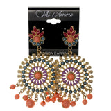 Gold-Tone & Multi Colored Metal Drop-Dangle-Earrings With Bead Accents #LQE2272