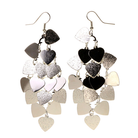 Heart Chandelier-Earrings Silver-Tone Color #LQE2288
