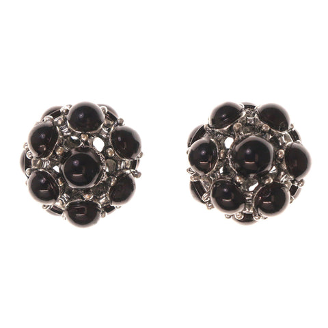 Black & Silver-Tone Colored Metal Stud-Earrings With Bead Accents #LQE2294