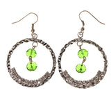 Silver-Tone & Green Colored Metal Dangle-Earrings With Crystal Accents #LQE2308