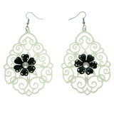 Silver-Tone & Multi Colored Plastic Dangle-Earrings With Crystal Accents