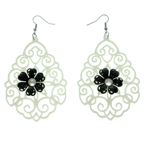 Silver-Tone & Multi Colored Plastic Dangle-Earrings With Crystal Accents